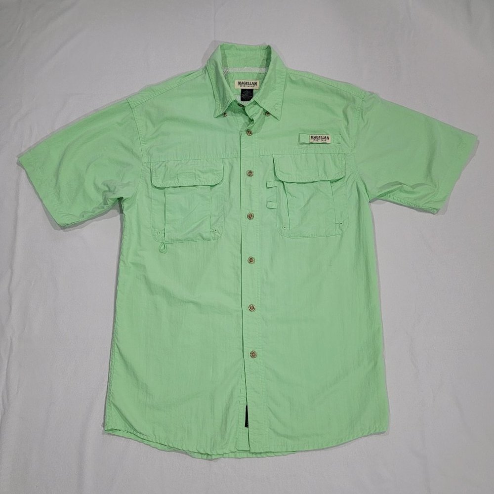 Magellan Sports Wear Mens Green Shirt Button Down Short Sleeves Sz S